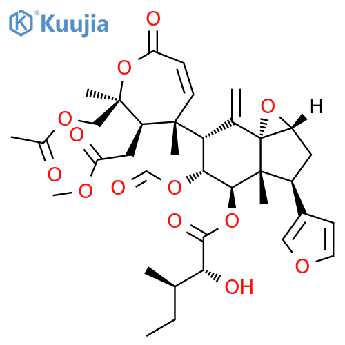 3-Oxepinacetic acid, 2-[(acetyloxy)methyl]-4-[(1aR,3S,3aR,4R,5R,6R,7aS)-5-(formyloxy)-3-(3-furanyl)octahydro-4-[[(2R,3R)-2-hydroxy-3-methyl-1-oxopentyl]oxy]-3a-methyl-7-methyleneindeno[1,7a-b]oxiren-6-yl]-2,3,4,7-tetrahydro-2,4-dimethyl-7-oxo-, methyl ester, (2S,3R,4R)- structure