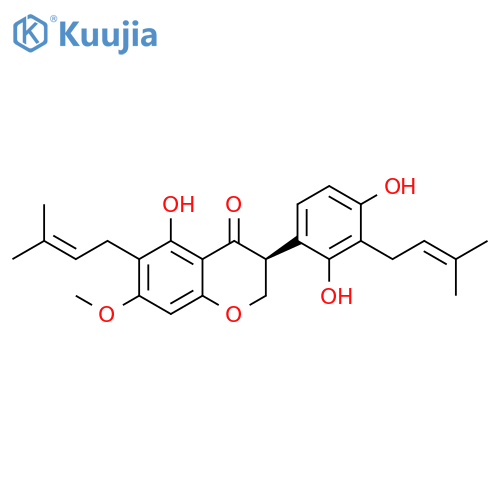 4H-1-Benzopyran-4-one, 3-[2,4-dihydroxy-3-(3-methyl-2-buten-1-yl)phenyl]-2,3-dihydro-5-hydroxy-7-methoxy-6-(3-methyl-2-buten-1-yl)-, (3S)- structure