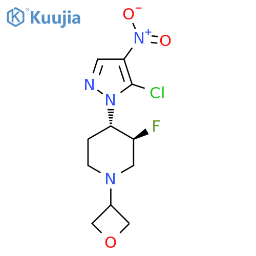 (3S,4S)-rel-4-(5-chloro-4-nitro-pyrazol-1-yl)-3-fluoro-1-(oxetan-3-yl)piperidine structure