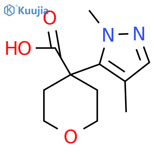4-(1,4-dimethyl-1H-pyrazol-5-yl)oxane-4-carboxylic acid structure