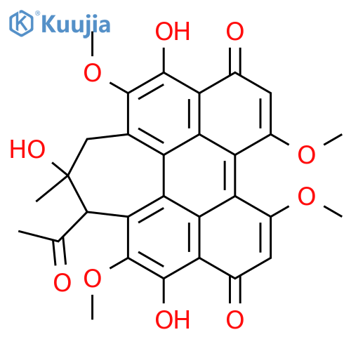 12-Acetyl-9,13,17-trihydroxy-5,10,16,21-tetramethoxy-13-methylhexacyclo[13.8.0.02,11.03,8.04,22.018,23]tricosa-1(15),2(11),3(8),4(22),5,9,16,18(23),20-nonaene-7,19-dione structure