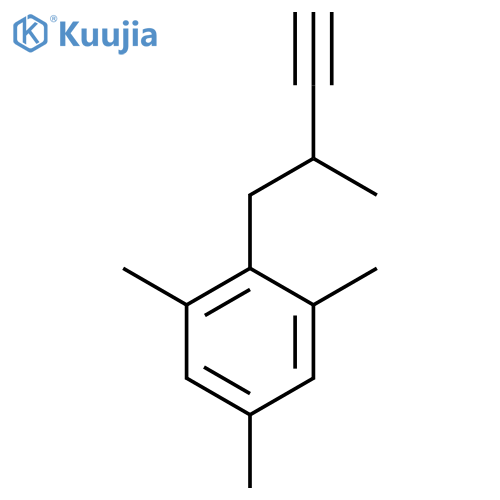 1,3,5-trimethyl-2-(2-methylbut-3-yn-1-yl)benzene structure