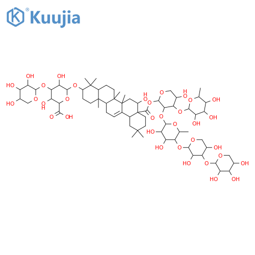 β-D-Glucopyranosiduronic acid, (3β,16α)-28-[(O-6-deoxy-α-L-mannopyranosyl-(1→3)-O-[O-β-D-xylopyranosyl-(1→3)-O-β-D-xylopyranosyl-(1→4)-6-deoxy-α-L-mannopyranosyl-(1→2)]-β-D-xylopyranosyl)oxy]-16-hydroxy-28-oxoolean-12-en-3-yl 3-O-β-D-xylopyranosyl- (9CI) structure