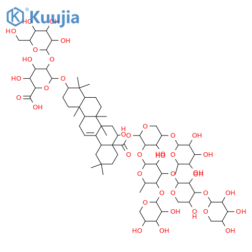 β-D-Glucopyranosiduronic acid, (3β,16α)-28-[(O-6-deoxy-α-L-mannopyranosyl-(1→3)-O-[O-β-D-xylopyranosyl-(1→4)-O-[O-β-D-xylopyranosyl-(1→3)-β-D-xylopyranosyl-(1→3)]-6-deoxy-α-L-mannopyranosyl-(1→2)]-β-D-xylopyranosyl)oxy]-16-hydroxy-28-oxoolean-12-en-3-yl 2-O-β-D-galactopyranosyl- (9CI) structure