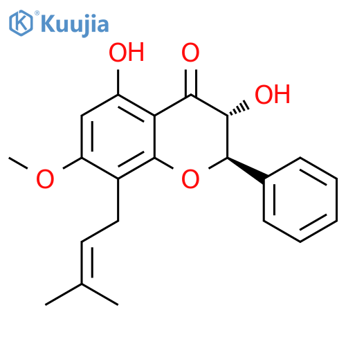 4H-1-Benzopyran-4-one, 2,3-dihydro-3,5-dihydroxy-7-methoxy-8-(3-methyl-2-buten-1-yl)-2-phenyl-, (2R,3R)- structure