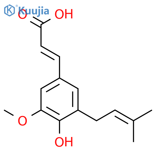 (E)-3-[4-hydroxy-3-methoxy-5-(3-methyl-2-butenyl)phenyl]-2-propenoic acid structure