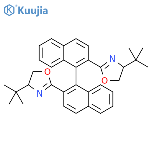 (S)-2,2'-Bis((R)-4-(tert-butyl)-4,5-dihydrooxazol-2-yl)-1,1'-binaphthalene structure