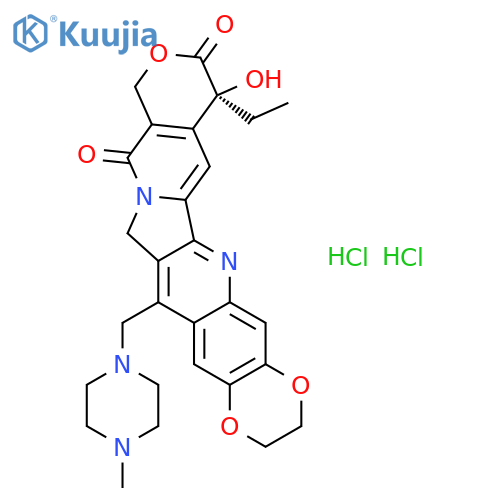 11H-1,4-Dioxino[2,3-g]pyrano[3',4':6,7]indolizino[1,2-b]quinoline-9,12(8H,14H)-dione,8-ethyl-2,3-dihydro-8-hydroxy-15-[(4-methyl-1-piperazinyl)methyl]-,hydrochloride (1:2), (8S)- structure