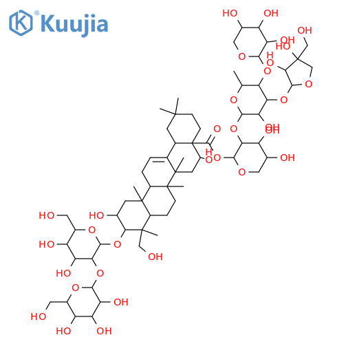 Olean-12-en-28-oic acid, 3-[(2-O-β-D-glucopyranosyl-β-D-glucopyranosyl)oxy]-2,16,23-trihydroxy-, O-D-apio-β-D-furanosyl-(1→3)-O-[β-D-xylopyranosyl-(1→4)]-O-6-deoxy-α-L-mannopyranosyl-(1→2)-α-L-arabinopyranosyl ester, (2β,3β,4α,16α)- (9CI) structure