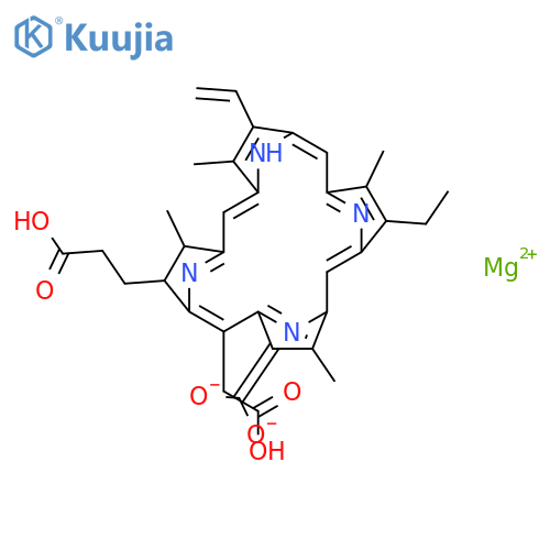 Magnesate(3-),[(7S,8S)-3-carboxy-5-(carboxymethyl)-13-ethenyl-18-ethyl-7,8-dihydro-2,8,12,17-tetramethyl-21H,23H-porphine-7-propanoato(5-)-kN21,kN22,kN23,kN24]-, hydrogen (1:3), (SP-4-2)- structure
