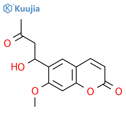 2H-1-Benzopyran-2-one,6-(1-hydroxy-3-oxobutyl)-7-methoxy-, (-)- structure