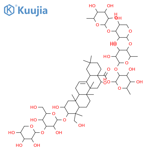 Olean-12-en-28-oicacid, 2,16,23-trihydroxy-3-[(3-O-b-D-xylopyranosyl-b-D-glucopyranosyl)oxy]-, O-6-deoxy-a-L-mannopyranosyl-(1&reg;3)-O-b-D-xylopyranosyl-(1&reg;4)-O-6-deoxy-a-L-mannopyranosyl-(1&reg;2)-6-deoxy-b-D-galactopyranosylester, (2b,3b,4a,16a)- (9CI) structure