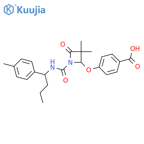 Benzoic acid,4-[[(2S)-3,3-dimethyl-1-[[[(1R)-1-(4-methylphenyl)butyl]amino]carbonyl]-4-oxo-2-azetidinyl]oxy]- structure