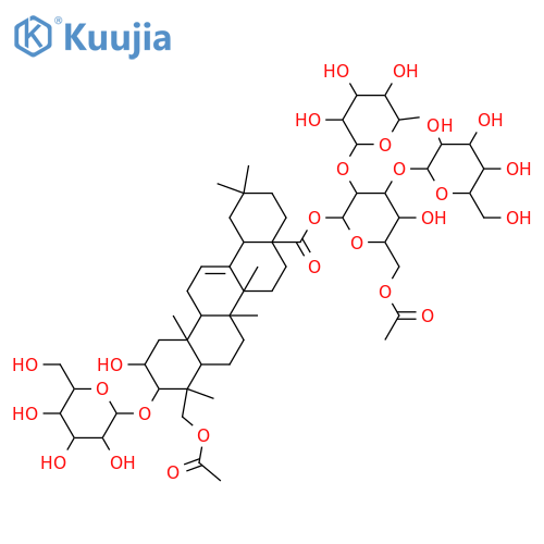 Olean-12-en-28-oic acid, 23-(acetyloxy)-3-(β-D-glucopyranosyloxy)-2-hydroxy-, O-6-deoxy-α-L-mannopyranosyl-(1→2)-O-[β-D-glucopyranosyl-(1→3)]-6-O-acetyl-β-D-glucopyranosyl ester, (2β,3β,4α)- structure