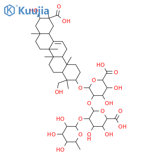 Olean-12-en-29-oicacid, 3-[(O-b-D-glucopyranuronosyl-(1&reg;2)-O-b-D-glucopyranuronosyl-(1&reg;2)-6-deoxy-a-L-mannopyranosyl)oxy]-21,23-dihydroxy-, (3b,4b,20a,21a)- (9CI) structure