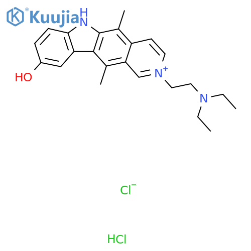 2-[2-(diethylamino)ethyl]-5,11-dimethyl-6H-pyrido[4,3-b]carbazol-2-ium-9-ol;chloride;hydrochloride structure