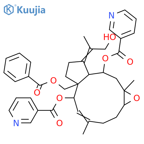 7,8-Epoxy-3,12(18)-dolabelladiene-2,10,15,19-tetrol; (2β,3E,7α,8β,10β,12(18)E)-form, 2,10-Bis-O-(3-pyridinecarbonyl), 15-benzoyl structure