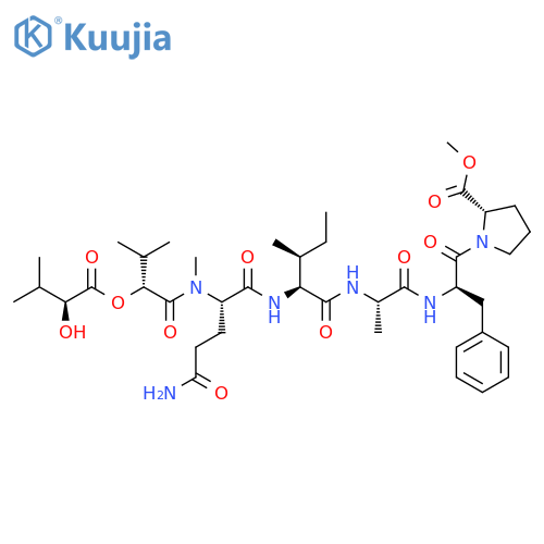 L-Proline, N2-[(2R)-2-[(2S)-2-hydroxy-3-methyl-1-oxobutoxy]-3-methyl-1-oxobutyl]-N2-methyl-L-glutaminyl-L-isoleucyl-L-alanyl-D-phenylalanyl-, methyl ester structure