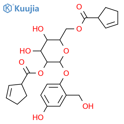 β-D-Glucopyranoside, 4-hydroxy-2-(hydroxymethyl)phenyl, 2,6-di-2-cyclopentene-1-carboxylate structure