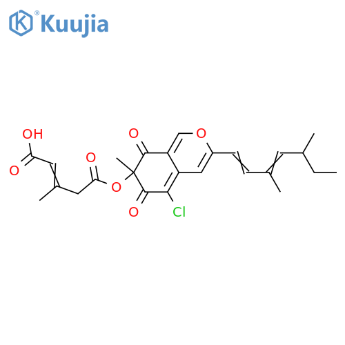 2-Pentenedioic acid,3-methyl-,5-[(7S)-5-chloro-3-[(1E,3E,5S)-3,5-dimethyl-1,3-heptadien-1-yl]-7,8-dihydro-7-methyl-6,8-dioxo-6H-2-benzopyran-7-yl]ester, (2E)- structure