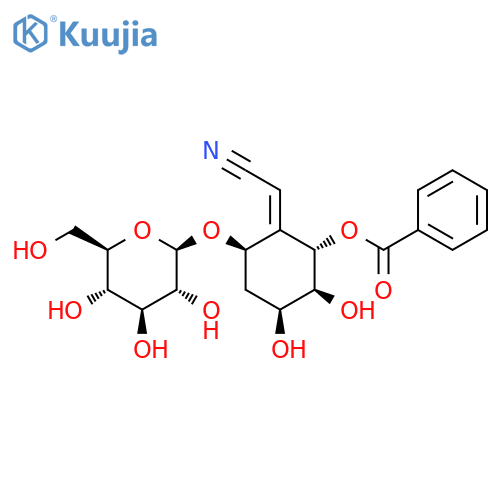 Acetonitrile,[(2S,3S,4S,6R)-2-(benzoyloxy)-6-(b-D-glucopyranosyloxy)-3,4-dihydroxycyclohexylidene]-, (2E)- (9CI) structure