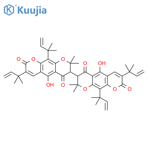 [3,3'-Bi-4H,8H-benzo[1,2-b:5,4-b']dipyran]-4,4',8,8'-tetrone, 7,7',10,10'-tetrakis(1,1-dimethyl-2-propenyl)-2,2',3,3'-tetrahydro-5,5'-dihydroxy-2,2,2',2'-tetramethyl- (9CI) structure