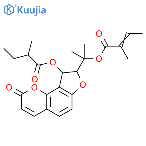 2-Butenoic acid, 2-methyl-, 1-[8,9-dihydro-9-(2-methyl-1-oxobutoxy)-2-oxo-2H-furo[2,3-h]-1-benzopyran-8-yl]-1-methylethyl ester (9CI) structure