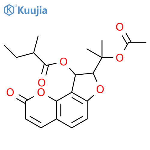 Butanoic acid, 2-methyl-, 8-[1-(acetyloxy)-1-methylethyl]-8,9-dihydro-2-oxo-2H-furo[2,3-h]-1-benzopyran-9-yl ester (9CI) structure