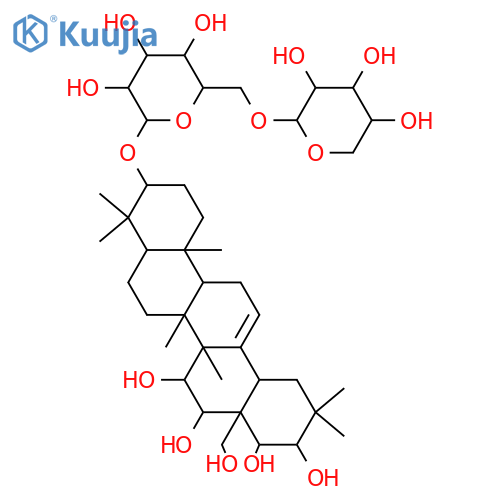 Olean-12-ene-15,16,21,22,28-pentol, 3-[(6-O-α-L-arabinopyranosyl-β-D-glucopyranosyl)oxy]-, (3β,15α,16α,21β,22α)- structure