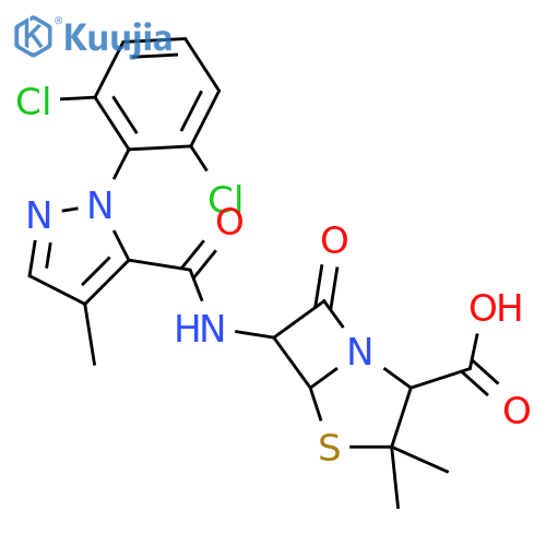 4-Thia-1-azabicyclo[3.2.0]heptane-2-carboxylicacid,6-[[[1-(2,6-dichlorophenyl)-4-methyl-1H-pyrazol-5-yl]carbonyl]amino]-3,3-dimethyl-7-oxo-,(2S,5R,6R)- structure