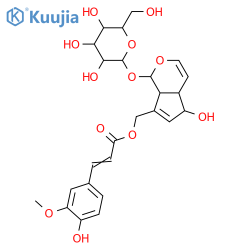 Aucubigenin; 10-O-(4-Hydroxy-3-methoxycinnamoyl), 1-O-β-D-glucopyranoside structure