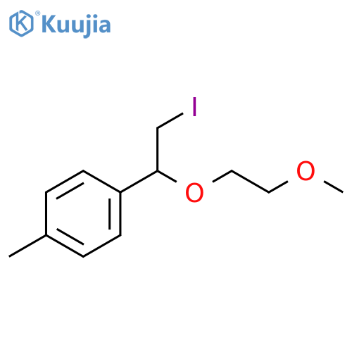 1-2-iodo-1-(2-methoxyethoxy)ethyl-4-methylbenzene structure