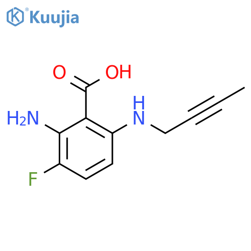 2-amino-6-(but-2-yn-1-yl)amino-3-fluorobenzoic acid structure