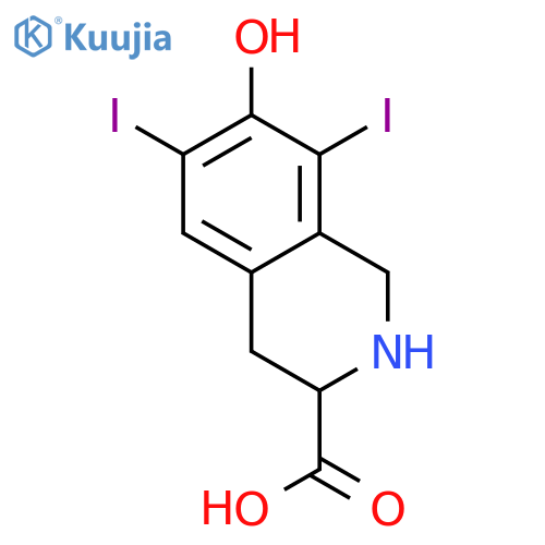 7-Hydroxy-6,8-diiodo-1,2,3,4-tetrahydroisoquinoline-3-carboxylic acid structure