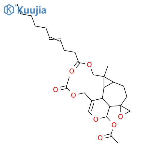 2,3-Epoxy-2,3-seco-3,10(14)-aromadendradiene-2,13,15-triol; (2α,11R)-form, 10β,14-Epoxide, 13-O-(4Z-decenoyl), di-Ac structure