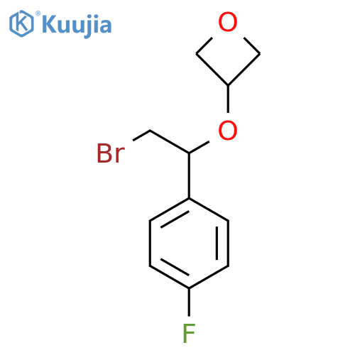3-2-bromo-1-(4-fluorophenyl)ethoxyoxetane structure