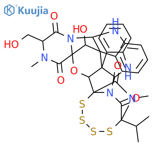 22bH-18,22a-(Iminomethano)-10b,23a-methano-10bH,23aH-indolo[2'',3'':2',3'][1,2,3,4,6]tetrathiazocino[6'',5'':1',5']pyrrolo[3',4':6,7]pyrazino[2''',1''':2,3][1,3]oxazepino[4,5-b]indole-1,4,17,25(18H)-tetrone,2,3,5a,6,15,15a-hexahydro-24-hydroxy-3-(hydroxymethyl)-2,26-dimethyl-18-(1-methylethyl)-,(3R,5aS,10bR,10cS,15aR,18S,22aS,22bS,23aS,24S)-rel-(+)- (9CI) structure