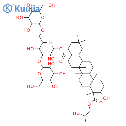 Olean-12-ene-23,28-dioicacid, 3-hydroxy-, 28-(O-b-D-glucopyranosyl-(1&reg;3)-O-[b-D-glucopyranosyl-(1&reg;6)]-b-D-glucopyranosyl) 23-[(2S)-2-hydroxypropyl] ester, (3b,4a)- (9CI) structure