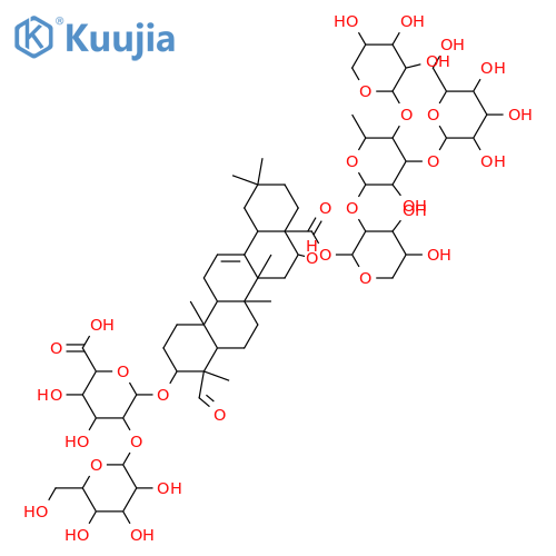 β-D-Glucopyranosiduronic acid, (3β,4α,16α)-28-[(O-β-D-glucopyranosyl-(1→3)-O-[β-D-xylopyranosyl-(1→4)]-O-6-deoxy-α-L-mannopyranosyl-(1→2)-α-L-arabinopyranosyl)oxy]-16-hydroxy-23,28-dioxoolean-12-en-3-yl 2-O-β-D-galactopyranosyl- (9CI) structure