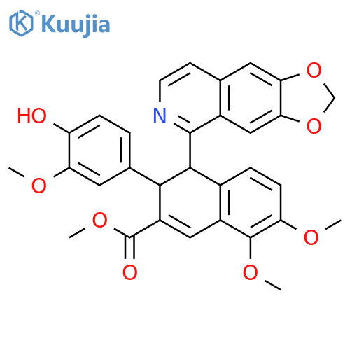 2-Naphthalenecarboxylic acid, 4-(1,3-dioxolo[4,5-g]isoquinolin-5-yl)-3,4-dihydro-3-(4-hydroxy-3-methoxyphenyl)-7,8-dimethoxy-, methyl ester structure