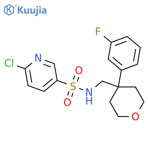 6-chloro-N-{[4-(3-fluorophenyl)oxan-4-yl]methyl}pyridine-3-sulfonamide structure