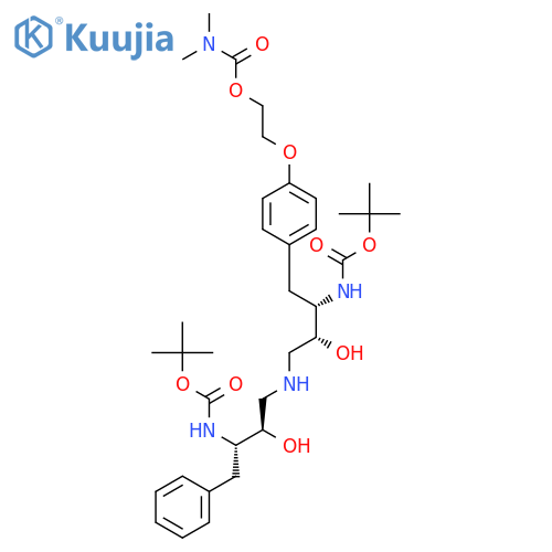 12-Oxa-2,6,10-triazatetradecanoicacid,3-[[4-[2-[[(dimethylamino)carbonyl]oxy]ethoxy]phenyl]methyl]-4,8-dihydroxy-13,13-dimethyl-11-oxo-9-(phenylmethyl)-,1,1-dimethylethyl ester, (3S,4R,8R,9S)- structure