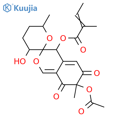 2-Butenoic acid,2-methyl-,(2'R,3'R,4R,6'S,7S)-7-(acetyloxy)-3',4,4',5',6,6',7,8-octahydro-3'-hydroxy-6',7-dimethyl-6,8-dioxospiro[3H-2-benzopyran-3,2'-[2H]pyran]-4-ylester, (2E)- structure