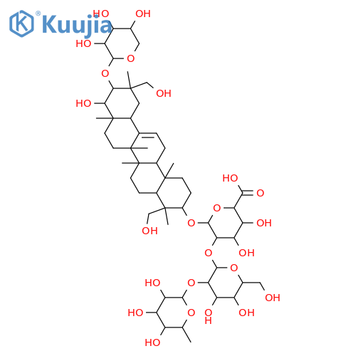 β-D-Glucopyranosiduronic acid, (3β,4β,20α,21β,22β)-22,23,29-trihydroxy-21-(β-D-xylopyranosyloxy)olean-12-en-3-yl O-6-deoxy-α-L-mannopyranosyl-(1→2)-O-β-D-galactopyranosyl-(1→2)- (9CI) structure