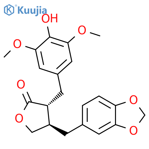 2(3H)-Furanone,4-(1,3-benzodioxol-5-ylmethyl)dihydro-3-[(4-hydroxy-3,5-dimethoxyphenyl)methyl]-, (3R,4R)- structure