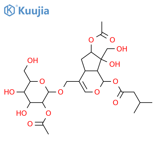 b-D-Glucopyranoside,[(1S,4aS,6S,7R,7aS)-6-(acetyloxy)-1,4a,5,6,7,7a-hexahydro-7-hydroxy-7-(hydroxymethyl)-1-(3-methyl-1-oxobutoxy)cyclopenta[c]pyran-4-yl]methyl,2-acetate (9CI) structure