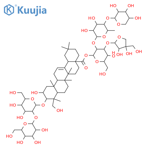 Olean-12-en-28-oic acid, 3-[(2-O-β-D-glucopyranosyl-β-D-glucopyranosyl)oxy]-2,23-dihydroxy-, O-D-apio-β-D-furanosyl-(1→3)-O-[O-β-D-xylopyranosyl-(1→4)-6-deoxy-α-L-mannopyranosyl-(1→2)]-β-D-glucopyranosyl ester, (2β,3β,4α)- (9CI) structure