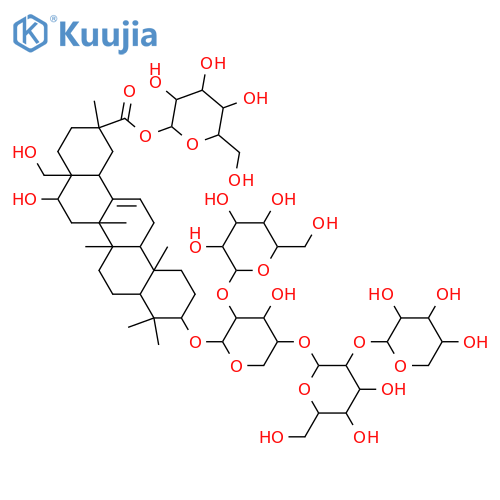 Olean-12-en-29-oic acid, 3-[(O-β-D-glucopyranosyl-(1→2)-O-[O-β-D-xylopyranosyl-(1→2)-β-D-glucopyranosyl-(1→4)]-α-L-arabinopyranosyl)oxy]-16,28-dihydroxy-, β-D-glucopyranosyl ester, (3β,16α,20β)- structure