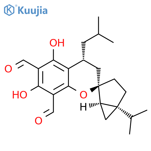 Spiro[2H-1-benzopyran-2,2'-bicyclo[3.1.0]hexane]-6,8-dicarboxaldehyde, 3,4-dihydro-5,7-dihydroxy-5'-(1-methylethyl)-4-(2-methylpropyl)-, (1'R,2R,4R,5'S)- structure