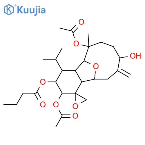 4,18:6,13-Diepoxy-8(19)-eunicellene-2,3,9,12-tetrol; (2α,3α,4α,9β,12β)-form, 2-Butanoyl, 3,12-di-Ac structure